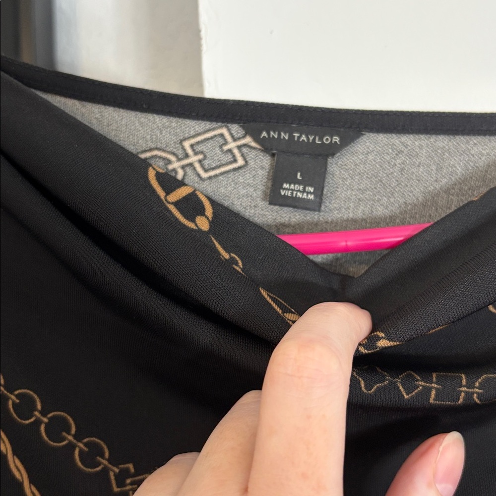 Ann Taylor Black Blouse with Gold Chain Design - Picture 3 of 3